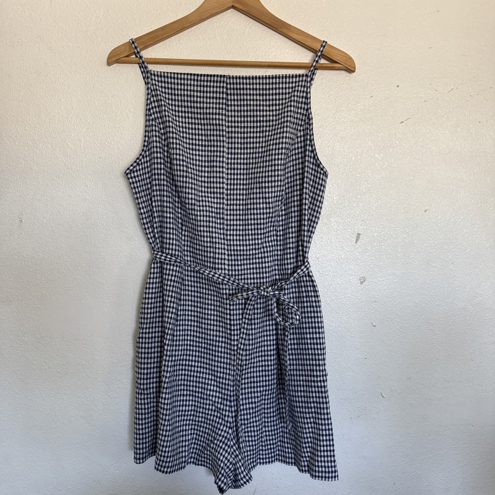 NWT Caroline Constas Blue & White Gingham Romper‎ Size Medium Nautical